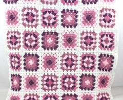 Vintage Handmade Crochet Afghan – Pink & Purple Granny Squares – 40″ x 53″