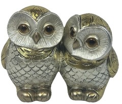 Gold Silver Owl Figurine Set Pair Metallic Vintage Style Shelf Home Decor