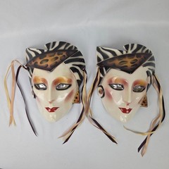 Two VTG 1987 About Face Clay Art San Francisco Ceramic Wall Masks Hand Painted