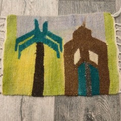 Handwoven Folk Art Textile Boho Wall Hanging Palm Tree Hut Southwestern Decor