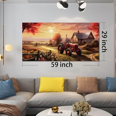 ANCXWOTER Canvas Wall Art Sunset Landscape Prints 29″L x 59″W, red