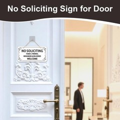 (2 Pack) Wooden No Soliciting 10×5 inches, Sign White