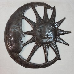 Sun and Moon Metal Wall Hanging Art Celestial Haitian Hammered Decoration 10 in