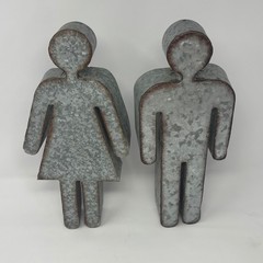 Galvanized Metal Restroom Silhouette Figures Industrial Farmhouse Decor ( set 2)