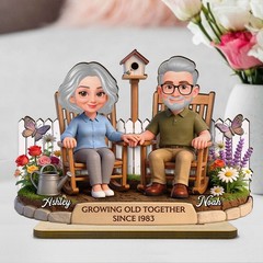 Custom Photo Couple 2-Layer Wooden Block, Growing Old Together Anniversary Gift