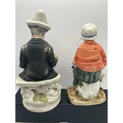 Vintage Ceramic Figurines Couple Reading Book and Knitting-One Branded Japan
