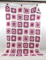 Vintage Handmade Crochet Afghan – Pink & Purple Granny Squares – 40″ x 53″