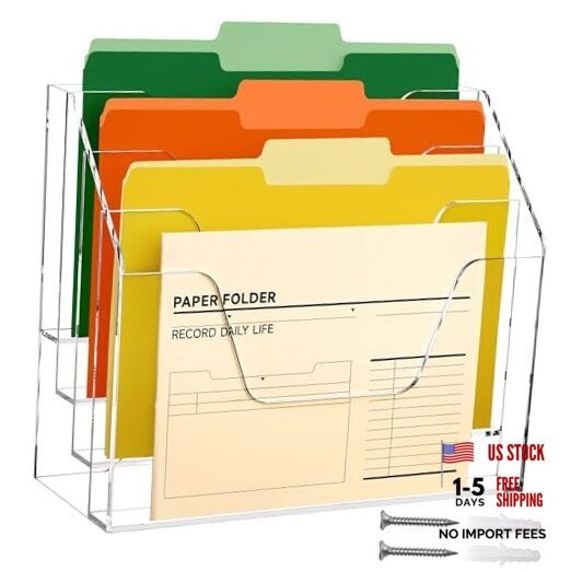 Acrylic Desk File Mail Organizer Wall Mounted, 4-Tier Hanging File 4 Tier