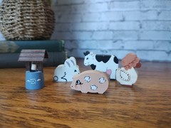 6 PCs Primitive Folk Art Mini Wooden Figures Hand Painted 80’s Decor Doll House