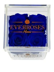 ROYAL BLUE Rose in a square shaped acrylic box real long-lasting preserved rose