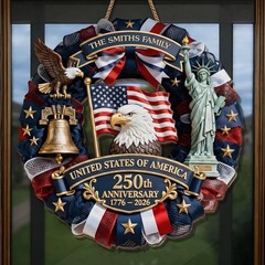Personalized America 250th Anniversary Wood Wreath 1776-2026 Patriotic Door Sign