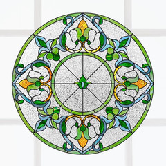 Geometric Art Deco Style Faux Stained-Glass WINDOW CLING Size 8″ Vinyl