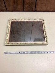Hand Painted Rose Border Wood Wall Mirror Cottage Shabby Chic Rectangular Decor