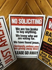 Lot Of 3 No Soliciting Warning Aluminum Metal Hang Sign 17” x 12” Brand New