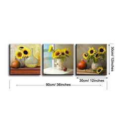 3-Piece 12X12 In. Waterproof Sunflower Canvas Wall Decor for Kitchen, 1 In. Thic