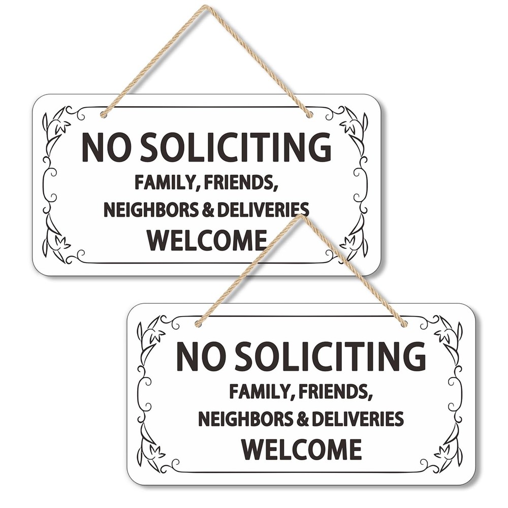 (2 Pack) Wooden No Soliciting 10×5 inches, Sign White