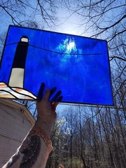 Vintage Stained Glass Lighthouse Window Sun catcher 19-1/2 × 13-3/4