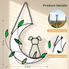 Green Leaf Dog Sunlight Catcher – Moon-Inspired Outdoor Window Hanging Gift