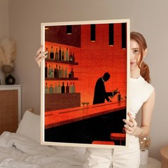 Silhouette Bartender Poster Mid Century Modern Bar Wall Art Decor Noframe
