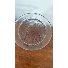 Modern Clear Art Glass Vase with Black Scribble Web Thread Design Wide Rim 6.5″