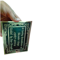 Solid Cast Brass Memorial Plaque personalized in full 3D Brass Lettering. Qualit