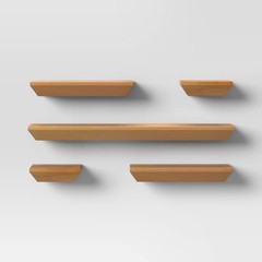 Threshold Wood 5 Shelves Wall Mounted Shelf Storage Floating 5PC Natural