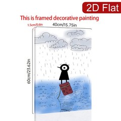 One-Eyed Black Character in the Rain Canvas Wall Art, Whimsical Minimalist Decor