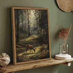 Vintage Forest Deer Canvas Wall Art – Rustic Home Decor