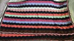 Vtg Handmade Crochet Chevron Zig Zag Throw Blanket Afghan 61″x54″ Colorful