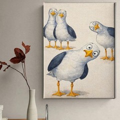 Funny Seagull Wall Art Canvas Print, Cute Bird Coastal Nursery Decor Gift