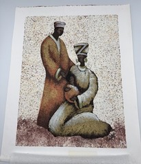 Textured African Family Mother Child Canvas Art Print Dimensional Ethnic 19×15