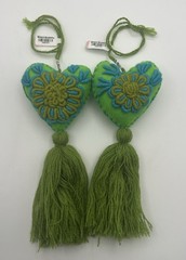 World Market Embroidered Green Heart Tassel – Set Of (2) Handcrafted in Mexico