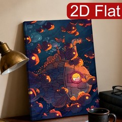 Underwater Submarine with Glowing Fish Canvas Wall Art, Whimsical Ocean Decor