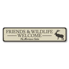 Personalized Friends & Wildlife Welcome Family Name Cabin Lake Metal Wall Decor