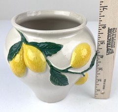 6 in. Tall 3D Lemon Branch Beige Yellow Ceramic Planter Vase 6 1/2 in. Diameter