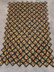 VTG Crochet Granny Square Throw Blanket Afghan Black Multicolor 75×50” Roseanne