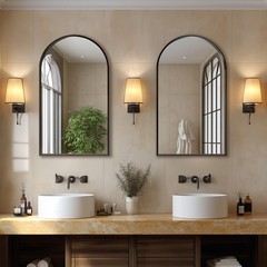 Gold Arched Wall Mounted Bathroom Metal Frame Vanity Mirror w/Shatterproof Glass
