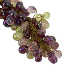 Vintage Lucite Iridescent Multicolor Grape Cluster Sugared Leaves 8″
